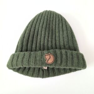 Fjallraven Byron Beanie Forest Green Ribbed Wool Blend Hat One Size F77388